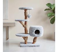 Leo & Lexi Modern Cat Tree Tower with Cave, Real Wood Cat Scratching Post with Bed for Indoor Cats Large Adult, Solid Wooden Climbing Tower, Aesthetic, Luxury Pet Furniture