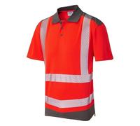 Leo Peppercombe high Visibility red/Grey Coolviz Plus Traffic Polo-Shirt