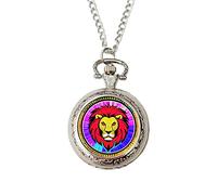 Leo Pop Art Zodiac Pocket Watch - Colourful Horoscope Gift for Men, Silver Chain & Gift Box - Fun Astrology Present for Leo Birthdays or Christmas