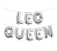 Leo Queen Balloon Banner, July August Birthday Banner, Leo Sign, Zodiac Leo Birthday Party Decorations for Her, Happy 21st,25th, 30th, 40th, 50th, 60th Birthday Party Decor (LEO QUEEN Silver)