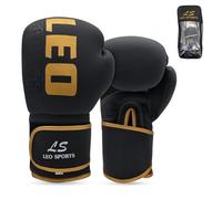 Leo Sports Boxing Gloves, Pro Training Sparring, Maya Hide Leather, Muay Thai MMA Kickboxing, Men Women, Heavy Punching Bag Focus Workout, Ventilated Palm, Multi Layered, 10 12 14 16 (Gold, 14 oz)