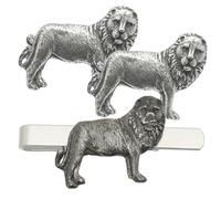 Leo The Lion Pewter Cufflinks & Tie Bar Set Wedding Jewellery Novelty Personalised Gift Box Option TBC 216