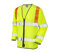 Leo Workwear Barbrook Hi-Vis Orange Brace Zip Fastened Sleeved Waistcoat, X Large, Hi-Vis Yellow