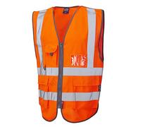 Leo Workwear Barnstaple Hi-Vis Knitted Polyester Zip Front Superior Waistcoat, 6X Large, Hi-Vis Orange