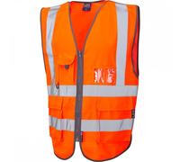 Leo Workwear Barnstaple ISO 20471 CL 2 Superior Railway Waistcoat Hi-vis Orange5