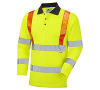 Leo Workwear Bickleton Hi Vis Orange Brace Coolviz Sleeved Polo Shirt, Large, Hi-Vis Yellow