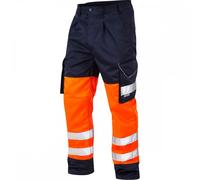 Leo Workwear Bideford ISO 20471 CL 1 Poly/Cotton Cargo Trouser HV Orange/Navy 42