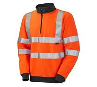 Leo Workwear Brynsworthy Diamond Quilt Ribbed Cuffs & Hem Hi-Vis 1/4 Zip Sweatshirt, Medium, Hi-Vis Orange