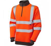 Leo Workwear Brynsworthy Diamond Quilt Ribbed Cuffs & Hem Hi-Vis 1/4 Zip Sweatshirt, 4X Large, Hi-Vis Orange