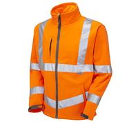 Leo Workwear Buckland SJ01 Stretch Polyester Twill with Internal Micro-Fleece Hi VIS Softshell Jacket, Medium, Hi VIS Orange