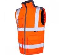 Leo Workwear Torrington Hi-Vis Warm Quilt Lining PU Coated Polyester Bodywarmer, Medium, Hi-Vis Orange