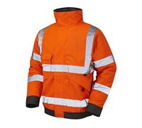 Leo Workwear Chivenor PU Coated Polyester Warm Quilt Lining Bomber Jacket, Medium, Hi-Vis Orange