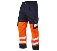 Leo Workwear Bideford ISO 20471 CL 1 Poly/Cotton Cargo Trouser HV Orange/Navy 32