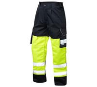 Leo Workwear CT01 Bideford Men Hi Vis Cargo Trousers Dual Tone#34 Tall~Yellow/Navy