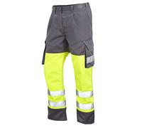 Leo Workwear Bideford ISO 20471 CL 1 Poly/Cotton Cargo Trouser HV Yellow/Grey 42