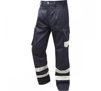 Leo Workwear Ilfracombe CT02 Polycotton Water and Stain Repellent Finish Cargo Trouser, 44 - Long, Navy
