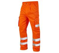Leo Workwear Hi Vis Cargo High Visibility Bideford Polycotton Work Trouser in Orange and Yellow 28"-56" (34" Short, Orange- CT01-O)