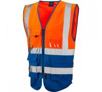 Leo Workwear Lynton ISO 20471 Class 1 Superior Waistcoat Hi-Vis Orange 3XL