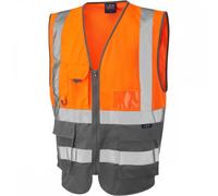 Leo Workwear Lynton ISO 20471 Class 1 Superior Waistcoat Hi-Vis Orange L