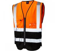Leo Workwear Lynton ISO 20471 Class 1 Superior Waistcoat Orange/Black XL