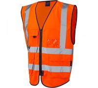 Leo Workwear Lynton Single Colour Multi-pocket Hi-Vis Class 2 Superior Waistcoat, 6XL, Orange