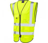 Leo Workwear Lynton Single Colour Multi-pocket Hi-Vis Class 2 Superior Waistcoat, 6XL, Yellow