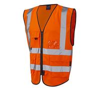Leo Workwear Lynton Single Colour Multi-pocket Hi-Vis Class 2 Superior Waistcoat, 4XL, Orange