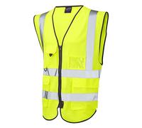 Leo Workwear Lynton Single Colour Multi-pocket Hi-Vis Class 2 Superior Waistcoat, 4XL, Yellow