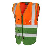 Leo Workwear Lynton ISO 20471 Class 1 Superior Waistcoat Hi-Vis Orange L
