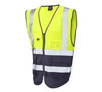 Leo Workwear Lynton ISO 20471 CL 1 Superior Waistcoat HV Yellow/Navy Large