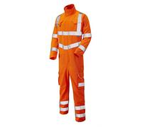 Leo Workwear Molland CV01 Polycotton Water & Stain Repellent Finish Hi-Viz Coverall, M, Orange
