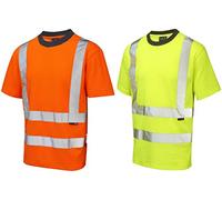 Leo Workwear Newport High Visibility Poly/Cotton Split-Hem Design Generous Fit T-Shirt, Small, Hi-Vis Orange