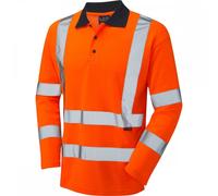 Leo Workwear Swimbridge ISO 20471 CL 3 Comfort Sleeved Polo Shirt Hi-vis OrangeM