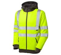 Leo Workwear Saunton Double Fabric Hood Hi-Vis Full Zip Hooded Sweatshirt, 5X Large, Hi-Vis Yellow