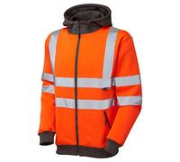 Leo Workwear Saunton Double Fabric Hood Hi-Vis Full Zip Hooded Sweatshirt, X Large, Hi-Vis Orange