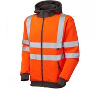 Leo Workwear Saunton ISO 20471 CL 3 Full ZIP Hooded Sweatshirt Hi-vis OrangeLarg
