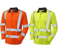 Leo Workwear Swimbridge ISO 20471 CL 3 Comfort Sleeved Polo Shirt Hi-vis OrangeL