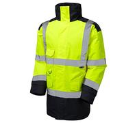 Leo Workwear Tawstock A01 Warm Quilt Lining Weatherproof Dual Colour Hi Vis Anorak, L, Yellow-Navy