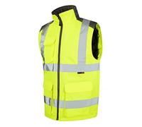 Leo Workwear Torrington Hi-Vis Warm Quilt Lining PU Coated Polyester Bodywarmer, X Large, Hi-Vis Yellow