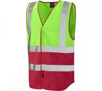Leo Workwear W05 Pilton Coloured Reflective Waistcoat Lime/Red 2XL Col 2XL