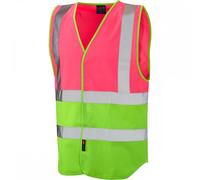 Leo Workwear W05 Pilton Coloured Reflective Waistcoat Pink/Lime 2XL Co 2XL