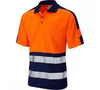 Leo Workwear P10 Watersmeet Men Hi Vis Two Tone Polo Shirt#M~Orange/Navy