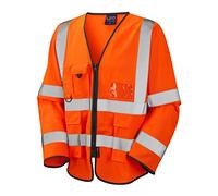 Leo Workwear Wrafton Knitted Polyester Hi-Vis Superior Sleeved Waistcoat, Small, Hi-Vis Orange