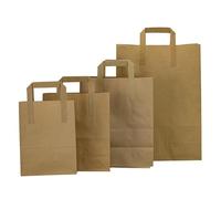 LEO x 30 Small Brown Flat Handle Paper Bag | 21 x 18 x 9cm| Premium Quality | Party Treats | Small Gifts| Lunch Bags|