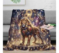 Leo Zodiac 3D Printed Dreamy Lion Flannel Bedding Blanket Throw Soft Warm Fluffy Plush for Bed Couch Sofa Gifts for Kids Teens Adults Boys All Season 80x90inch(200x230cm)