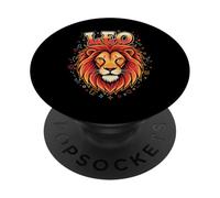 Leo Zodiac Lion Head Graffiti Fiery Pride Cosmic Retro PopSockets Adhesive PopGrip