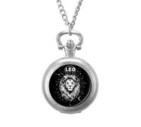 Leo Zodiac Men's Pocket & Fob Watches Analogue Display Quartz Watch with Chain for Birthday Christmas Father's Day Silver-Style