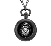 Leo Zodiac Men's Pocket & Fob Watches Analogue Display Quartz Watch with Chain for Birthday Christmas Father's Day Black-Style