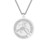 Leo Zodiac Sign Pendant Necklaces for Women Men 12 Constellation Charm Stainless Steel Astrology Horoscope Sign Disc Jewelry Birthday Gift (Leo-S)