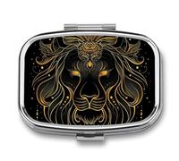 Leo Zodiac Sign Pill Case Box with 2 Compartment Medicine Vitamin Organizer for Purse Pocket 5.5x4cm